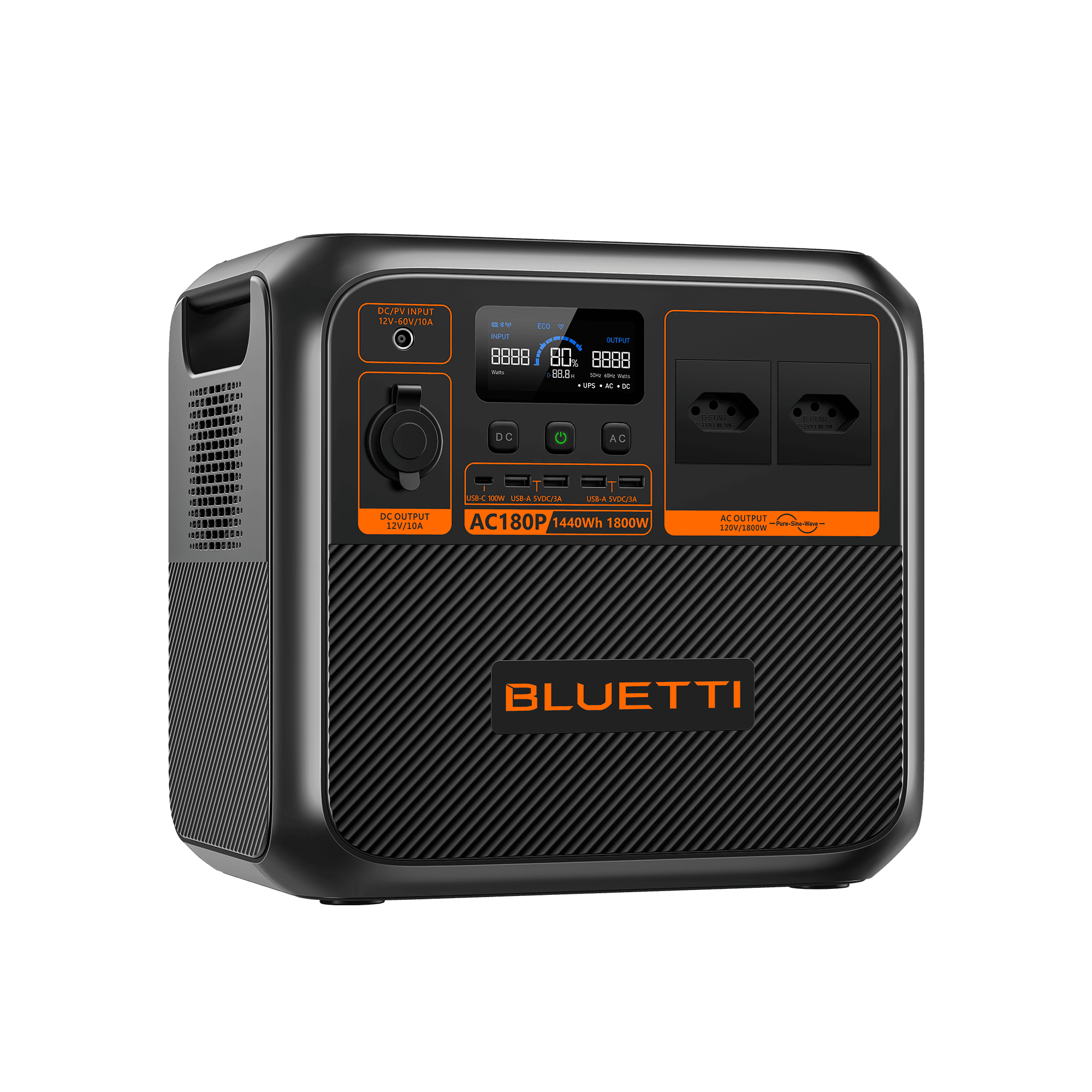 BLUETTI AC180P Estação de Energia Solar Portátil | 1.800 W 1.440 Wh 2