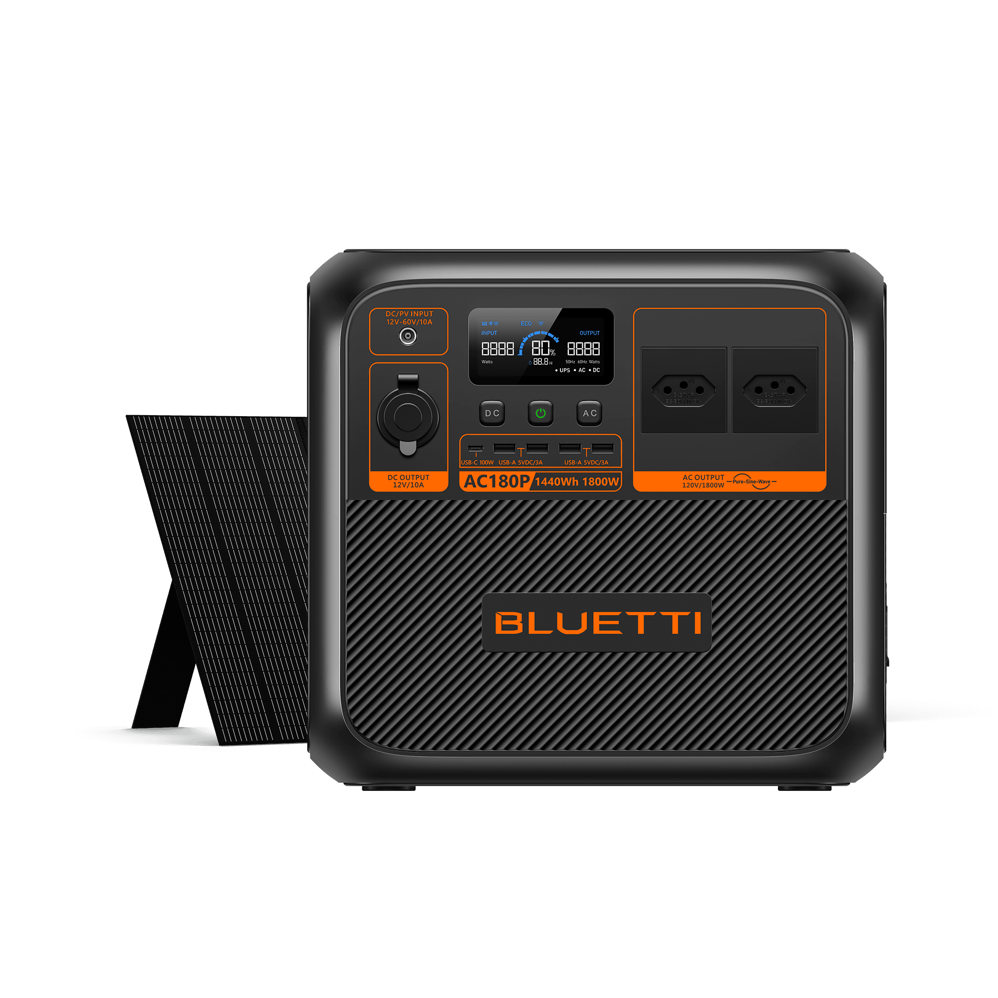 BLUETTI AC180P Estação de Energia Solar Portátil | 1.800 W 1.440 Wh 9