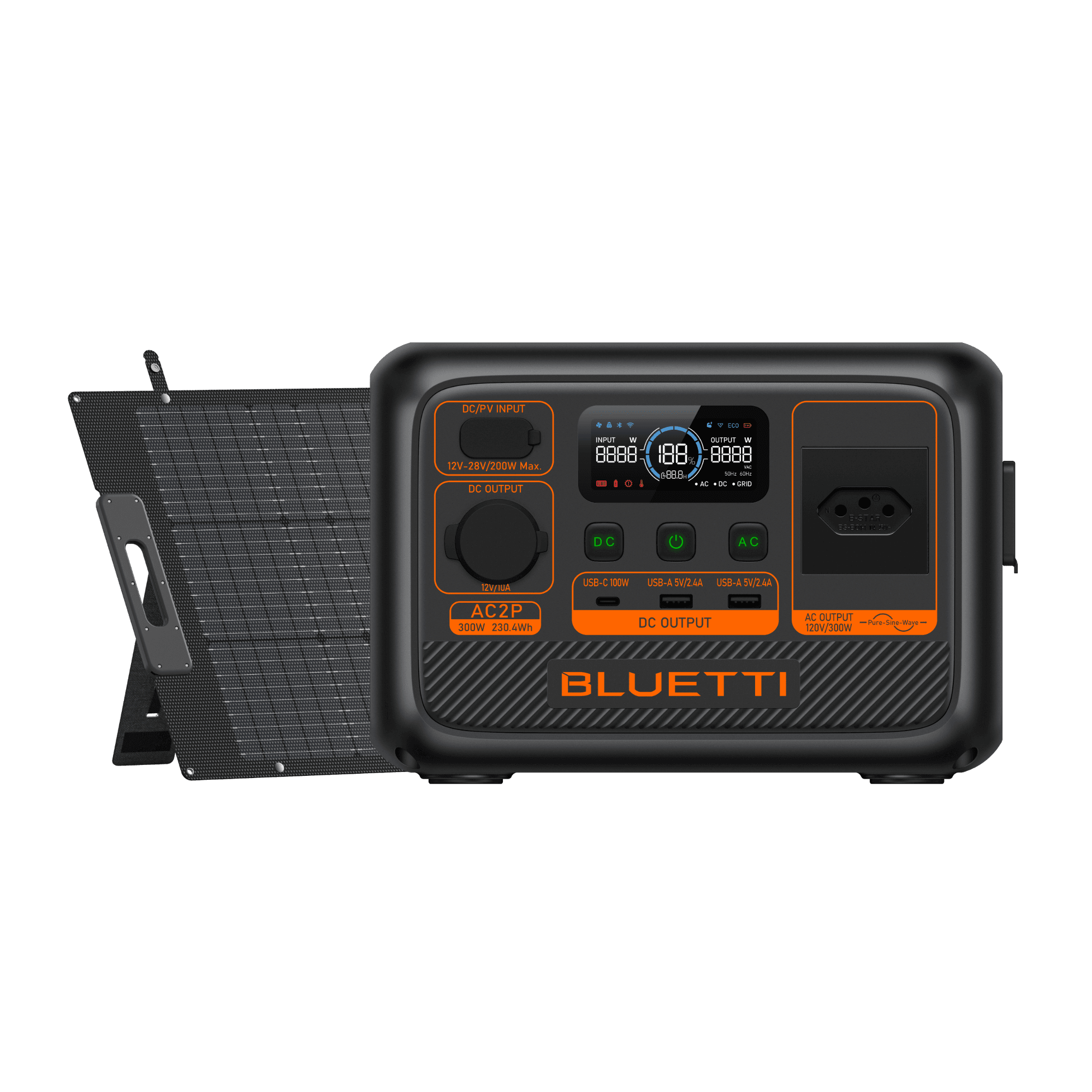 BLUETTI AC2P Estação de Energia Portátil | 300 W 230,4 Wh 10