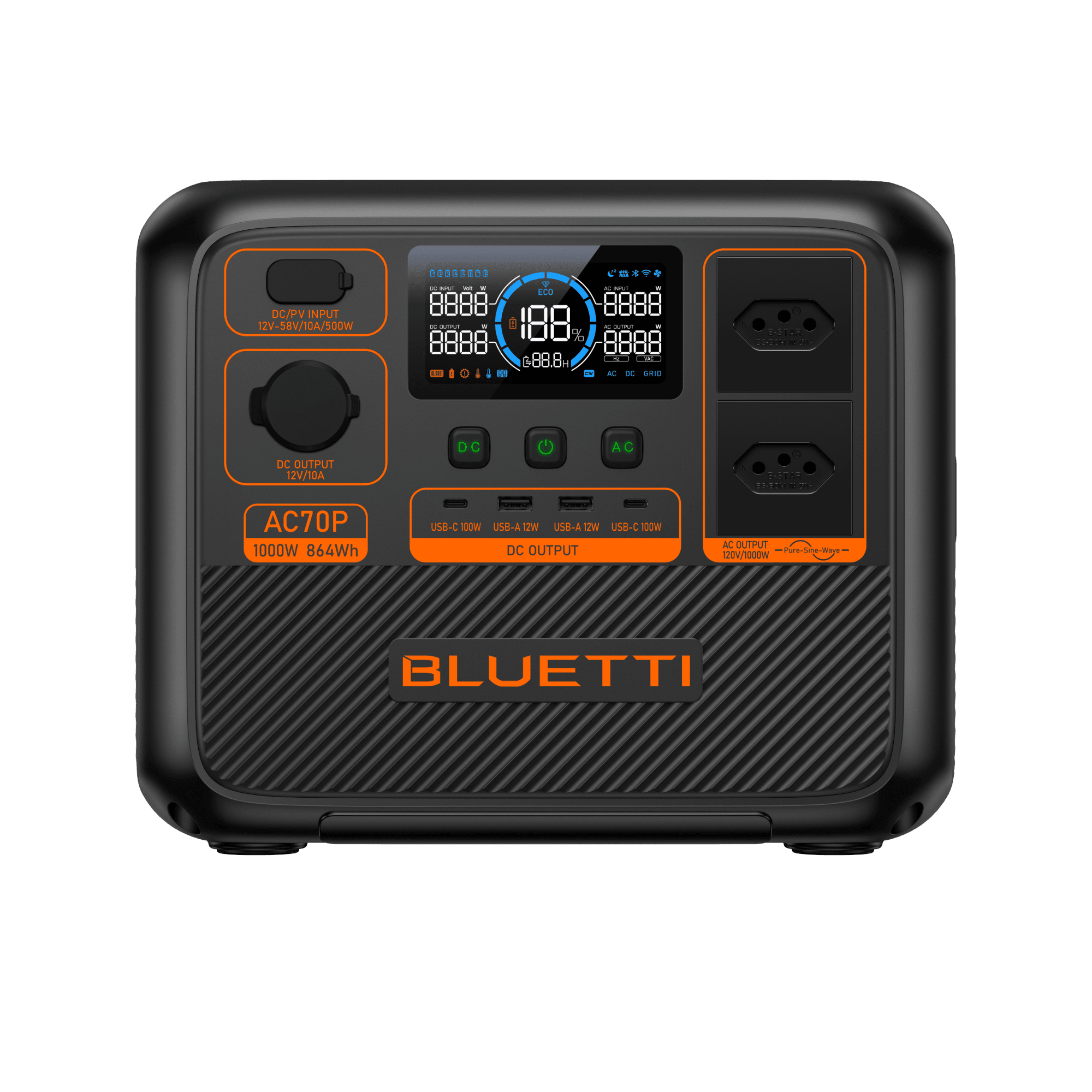 BLUETTI AC70P Estação de Energia Portátil | 1000 W 864 Wh 1