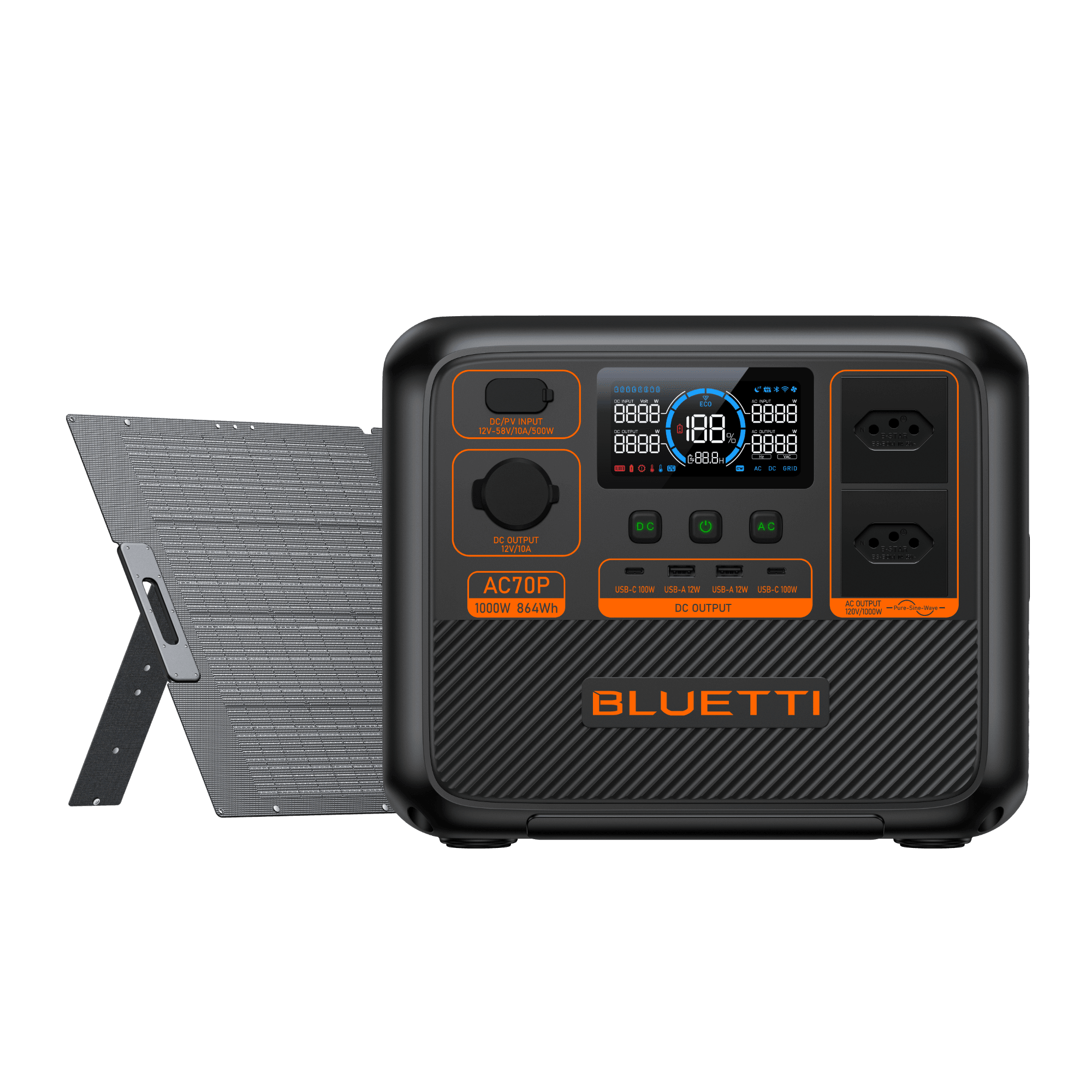 BLUETTI AC70P Estação de Energia Portátil | 1000 W 864 Wh 12